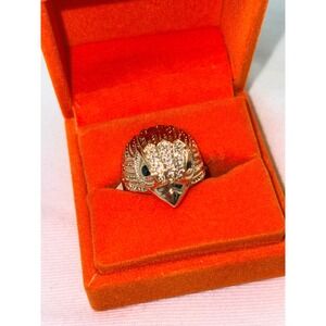 Kurt Geiger London bird Eagle Head cocktail Ring Gold Tone Crystal Green Eyes  7